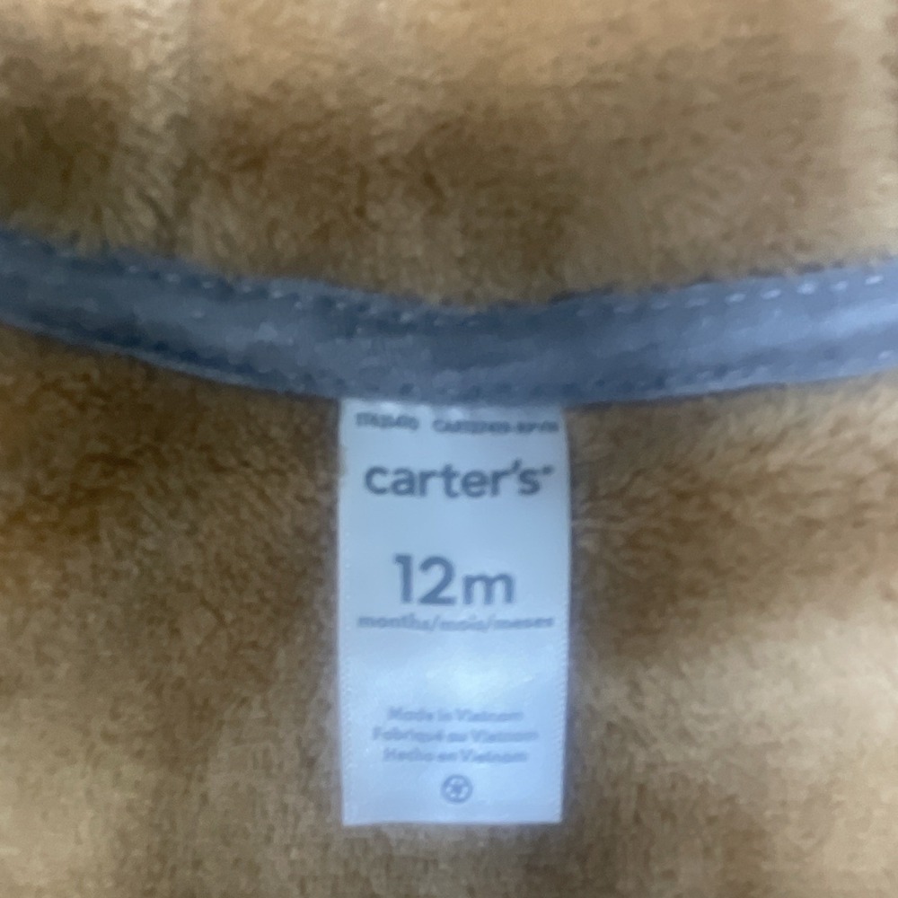 Carter's Hooded Full Zip Fleece Lined Jacket Gray/Tan Cotton Blend Unisex 9-12M - Picture 3 of 4